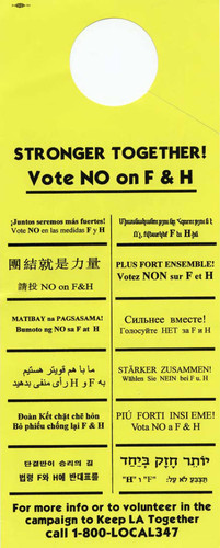 Vote No on F & H door hanger (side 2)