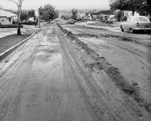 Flooded street, Burbank, 1964