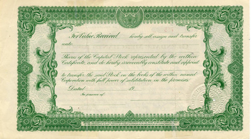 Glendale Merchants Association stock certificate, 1934 (back)