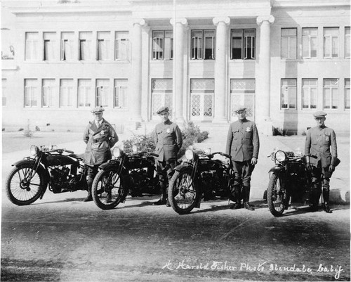 Motorcycle officers, Glendale Police Department Motor Division, Glendale, circa 1919
