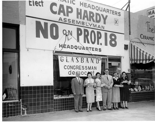 Democratic Headquarters and No on Proposition 18 campaign headquarters, Reseda, 1958