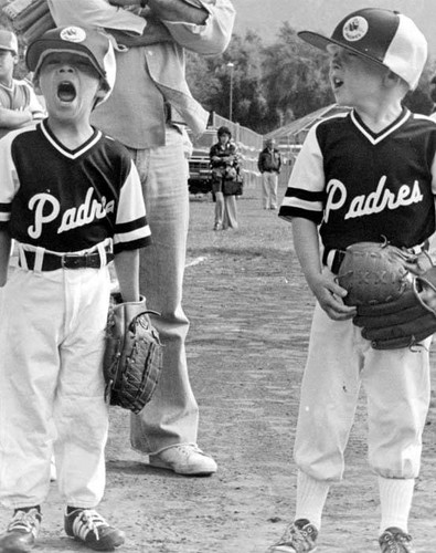 Little League baseball opening day, Sylmar Park, Sylmar, 1978