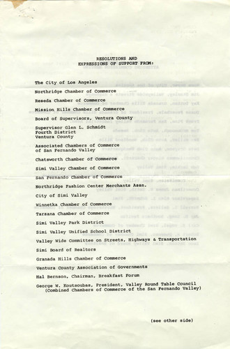 Statement by Assemblyman Bob Cline regarding Simi/San Fernando Valley Freeway, 1974