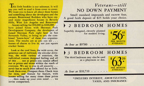 Brochure for the Ray Hommes & Co. Meadowlark Park housing development in Reseda