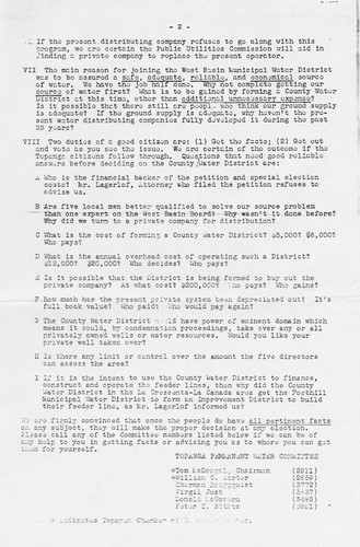 Topanga Permanent Water Committee Fact sheet mimeograph referring to the January 10, 1956 election regarding formation of the Topanga County Water District