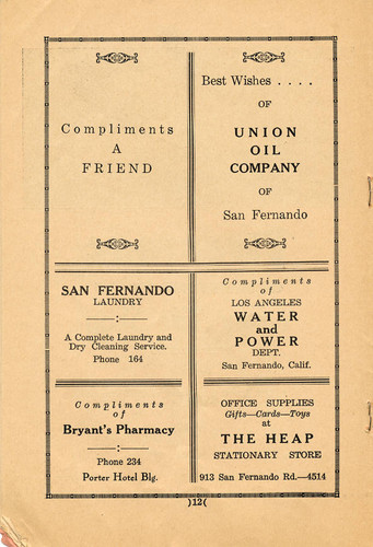 Programme Commemorating the Restoration of Mission San Fernando, 1938