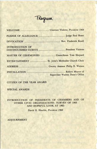 West Valley Associated Chambers of Commerce 37th Installation Banquet at Woodland Hills Country Club, 1965