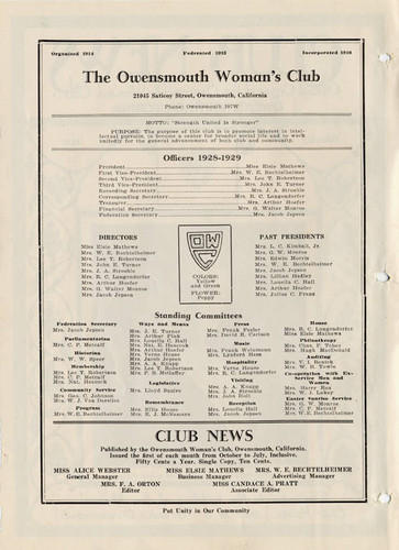 Club News, February 1929, Owensmouth Women's Club