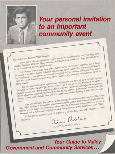 Flier, Van Nuys State Office Building dedication, Van Nuys, 1982