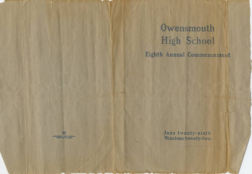 Owensmouth High School Commencement Brochure, 1922