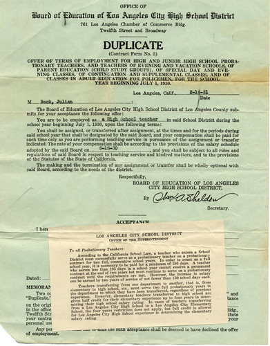 High school teacher acceptance letter, 1931