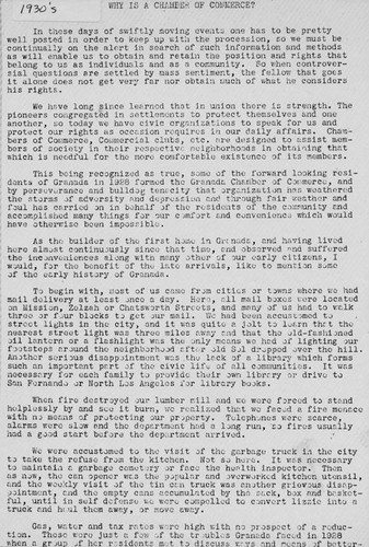 "Why is a Chamber of Commerce?" by J. L. Butler. Granada Hills, Calif. 1930s