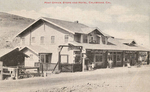 Post office, store, and hotel, postcard, Calabasas, circa 1910s