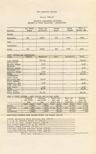 Grower's statement for Carl Dentzel, 1936-1937