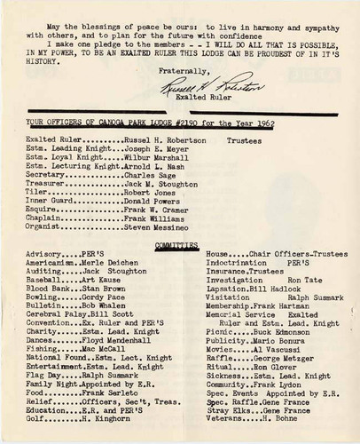 Canoga Park Elks Lodge 2190 Bulletin, April 1962