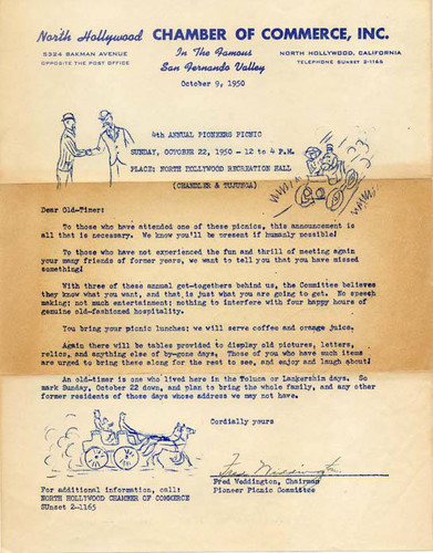 Pioneers Picnic announcement, 1950