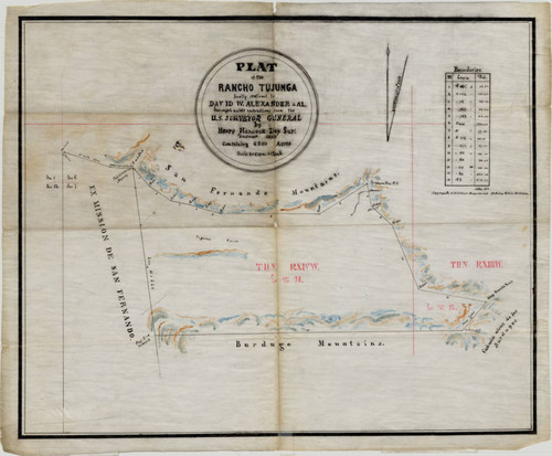 Plat of the Rancho Tujunga, 1858