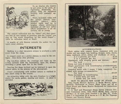 Brochure for Kneen's Kamp in Topanga Canyon, Topanga, Calif