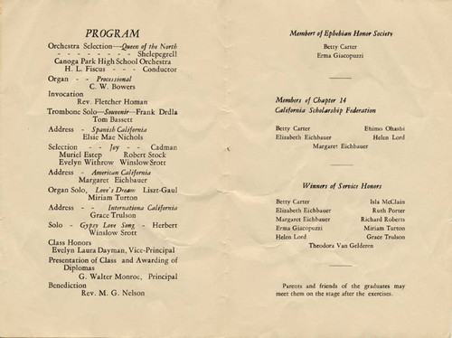 Canoga Park High School Commencement Brochure, 1933