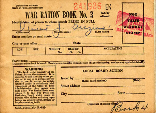 World War II ration book, circa early 1940s