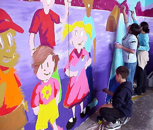 Student mural painting, Van Nuys Airport, 2000