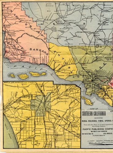 Miner's Road Map of Southern California, Los Angeles, 1899