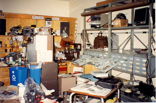 Earthquake damage, interior, Oviatt Library, California State University, Northridge, 1994