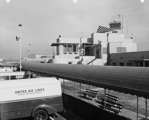 Control Tower at the Lockheed Air Terminal from the South Passenger Concourse, circa 1947-1948