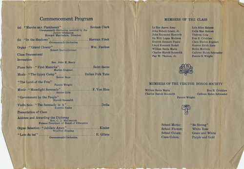 Owensmouth High School Commencement Brochure, 1922