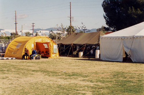 Temporary tents following earthquake, California State University, Northridge, 1994