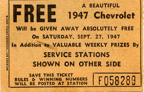 Raffle ticket for a 1947 Chevrolet, Sherman Oaks/Van Nuys, 1947 ...