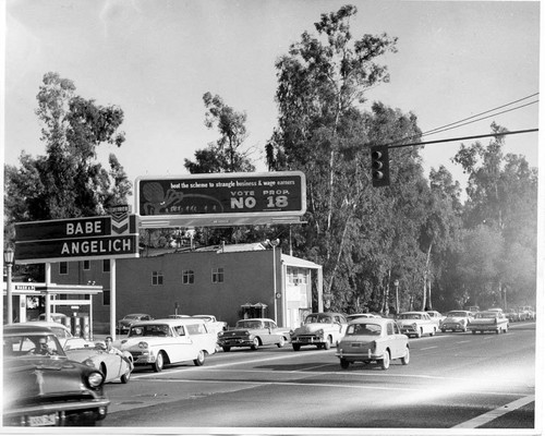 Vote No on Proposition 18 billboard, North Hollywood, 1958