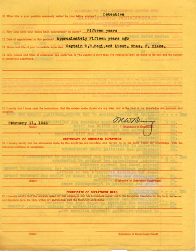 Civil service classification questionnaire, police patrolman, Glendale, 1946