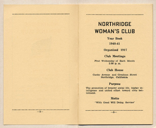 Northridge Woman's Club Yearbook, 1940-1941