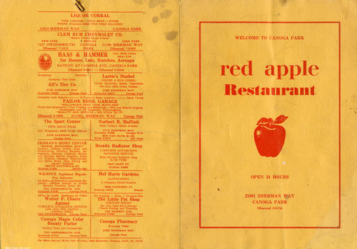 Red Apple Restaurant menu, circa 1956