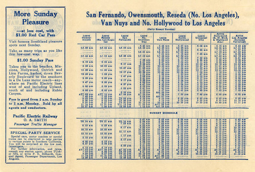 San Fernando Vally Line Time Table, 1931