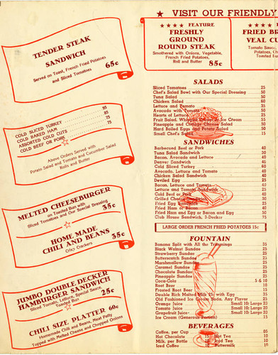 Burger Junction menu with map, circa early 1950s