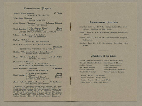 Owensmouth High School Commencement Brochure, 1921