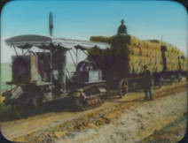 Farm machinery hauling hay, circa 1911-1914