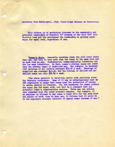 Some Reasons Why Women Should Join the Union, 1948--International Association of Machinists, District Lodge 727