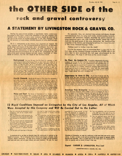 Letter in support of Livingston Rock and Gravel Co. gravel mining operation, Tujunga, 1955
