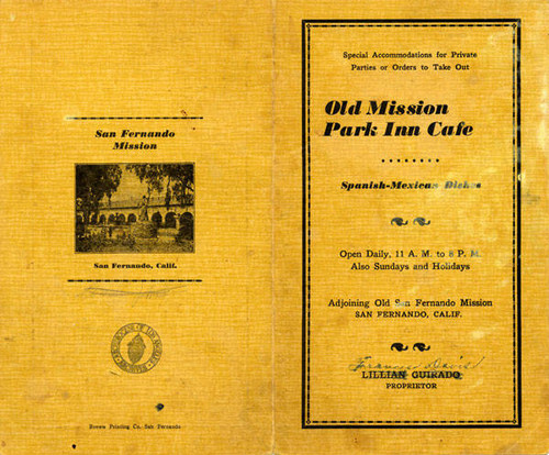 Menu from "Old Mission Park Inn Cafe"