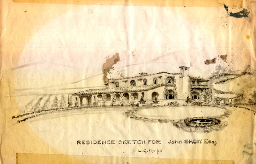 John Show Ranch house, architectural sketch