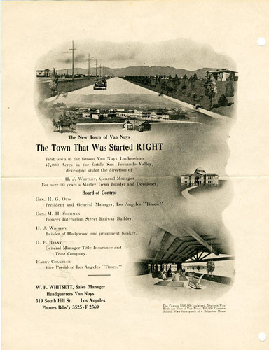 Brochure for W. P. Whitsett's free automobile tour to Van Nuys around 1912