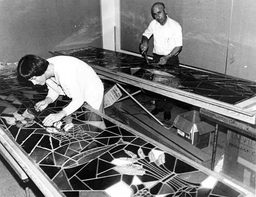 Stained glass window work, United Methodist Church of Valencia, Valencia, 1978