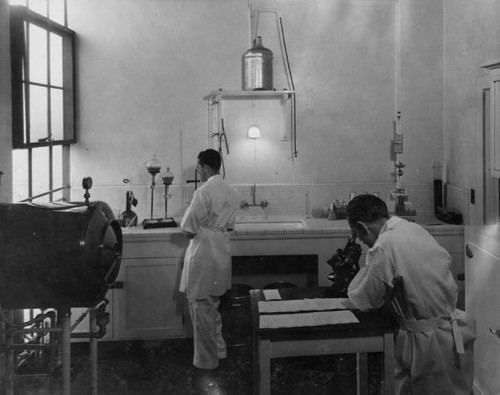 Adohr Farms laboratory testing milk quality, circa 1936