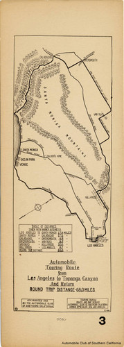 Automobile touring route from Los Angeles to Topanga Canyon and return, map, Automobile Club of Southern California, 1912