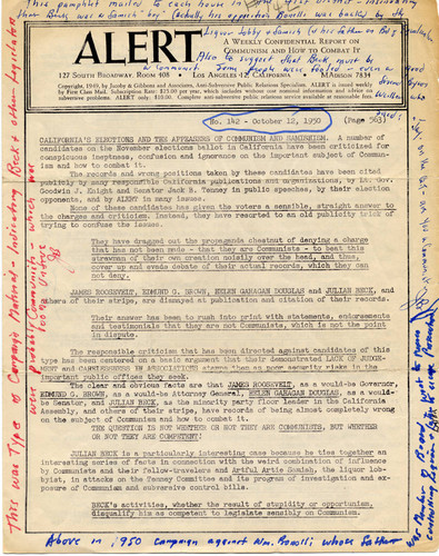 Alert--An anti-subversive public relations report, 1950 (page 1)