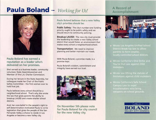 Paula Boland for Valley City Council brochure, 2002 (side 2)