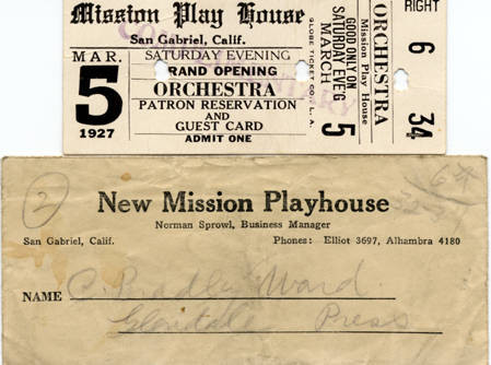 Grand Opening ticket for the Mission Play at the mission Playhouse